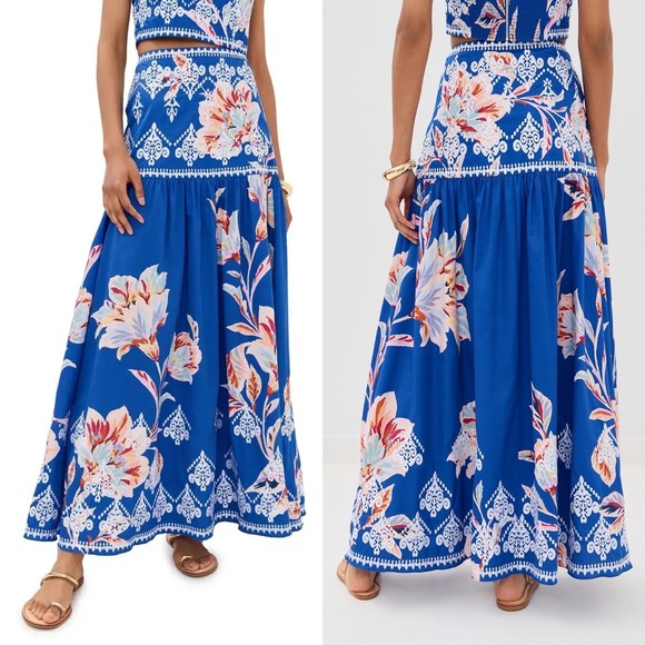 Figue Dresses & Skirts - NWT $700 Figue Myra Skirt Blue Floral Embroidered Maxi Tiered Resortwear 2